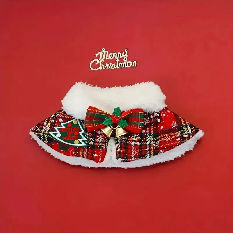 Pet festive scarf for cats and dogs in multiple sizes with snowflake bell and ball patterns on red and blue backgrounds