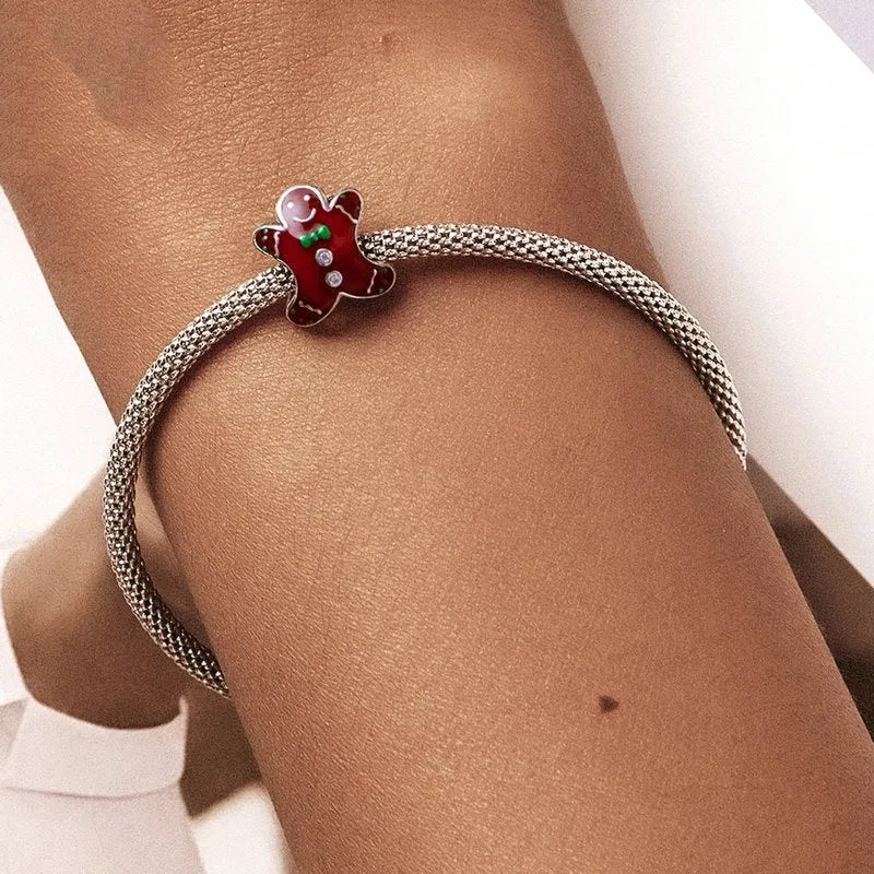 925 sterling silver Christmas gingerbread man bead with SCC2037 colour and 0.5 cm aperture