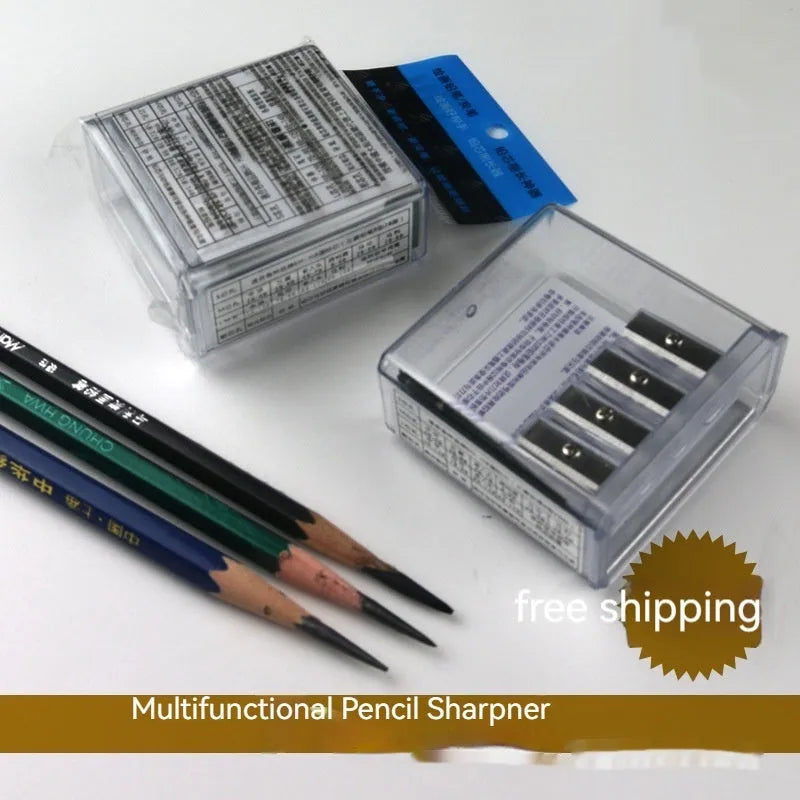 Geometric plastic pencil sharpener with four sharpening holes for different pencil sizes