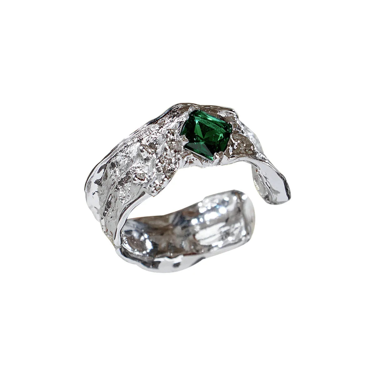 Irregular zircon ring with geometric copper base, adjustable open mouth, white golden-becarite colour