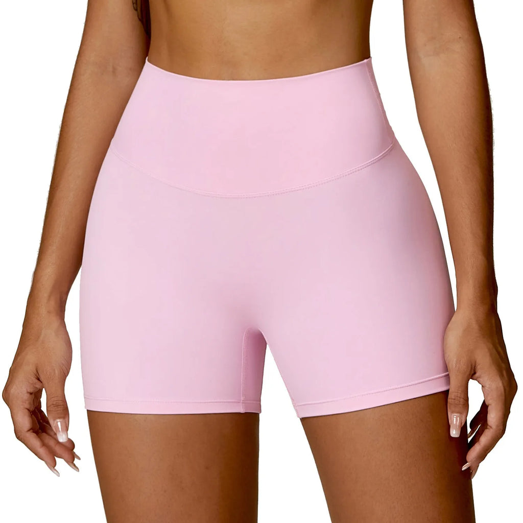 Women's high waist yoga shorts in nylon fabric with belly support design