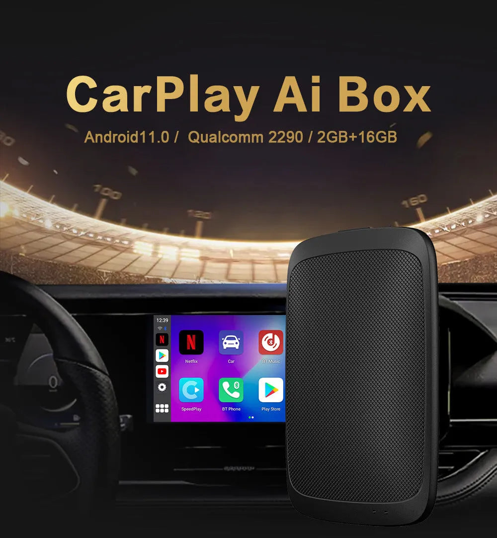 UX999Simple Android 11 Carplay Box black front view with 9-inch capacitive touch screen