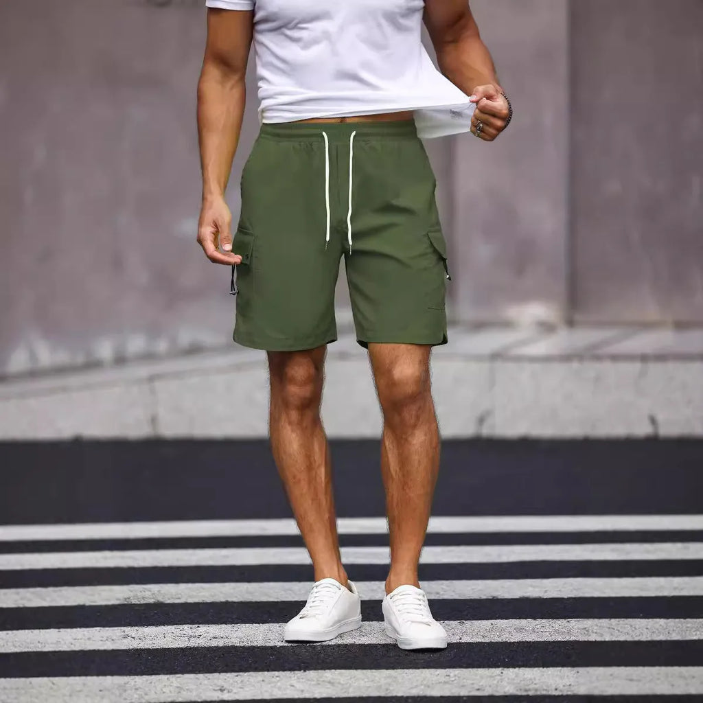 Men's loose fit workwear shorts in Cool Silk Cotton fabric showing fluorescent green and army green colour options