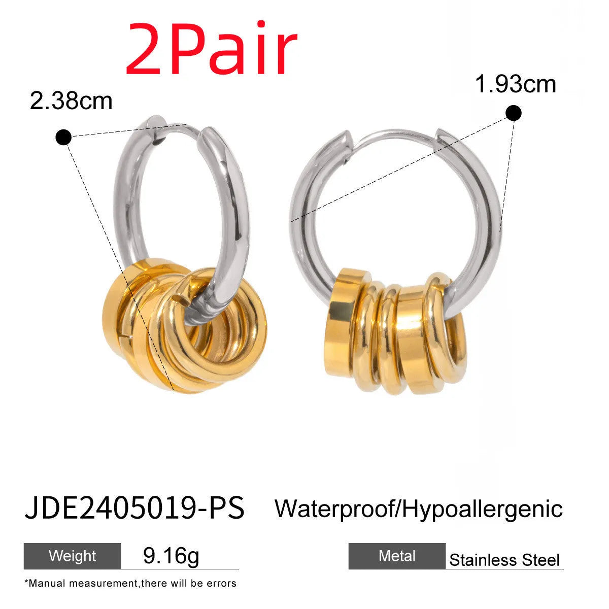 A pair of ins style stainless steel earrings with an electroplated colour finish.