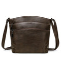 Large capacity multi-layer bucket bag in available colours including black, brown, and green
