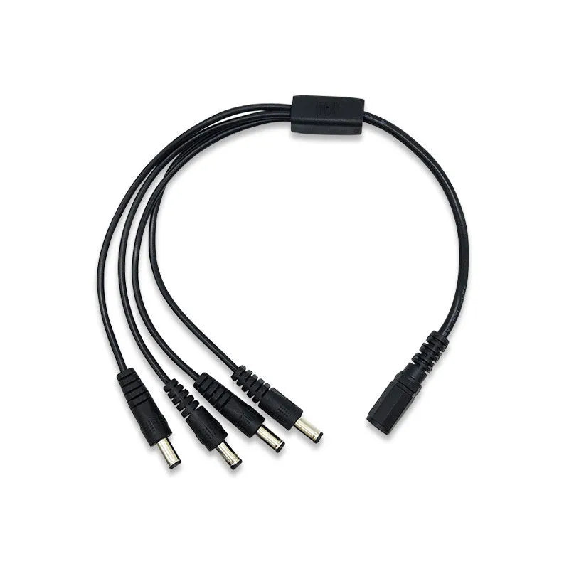 Black DC 1-in-4 monitoring power cable with 5.5mm connectors, length 0.39m