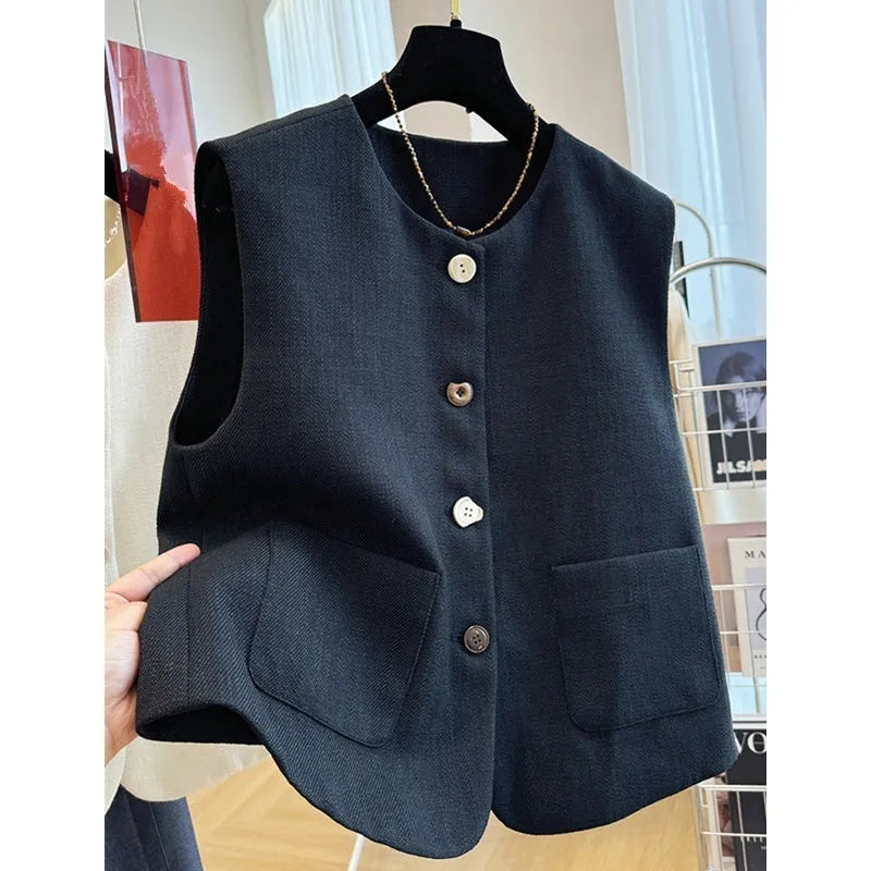 Women's French style round neck bandage vest dress in polyester fabric