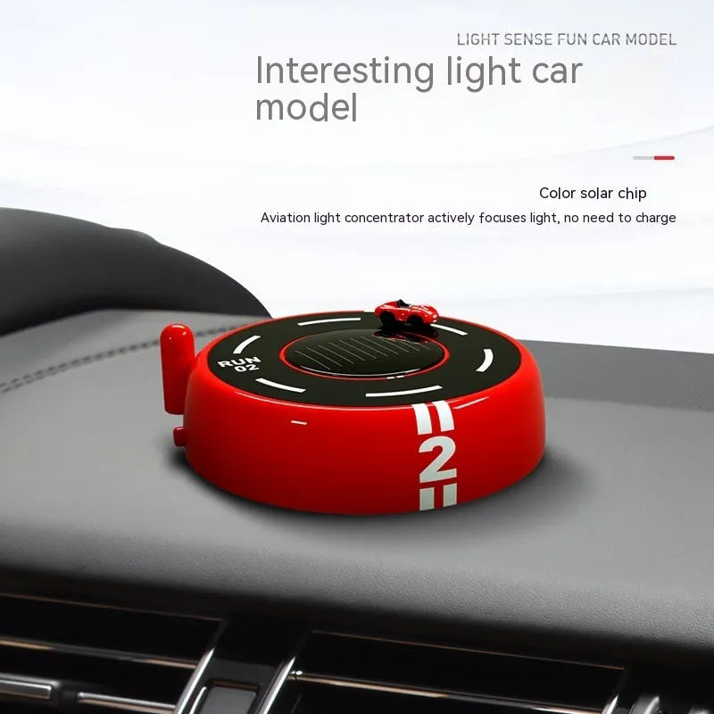 Round car aromatherapy decoration with solar panel in black, red or white colours