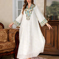 White full-length women's Arabic polyester kaftan robe with long sleeves
