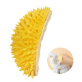 Yellow durian-shaped cat corner scratcher with built-in massage comb for wall corners