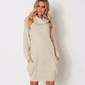 Women's apricot V-neck pullover sweater with lapel, loose slim fit, and side pockets.