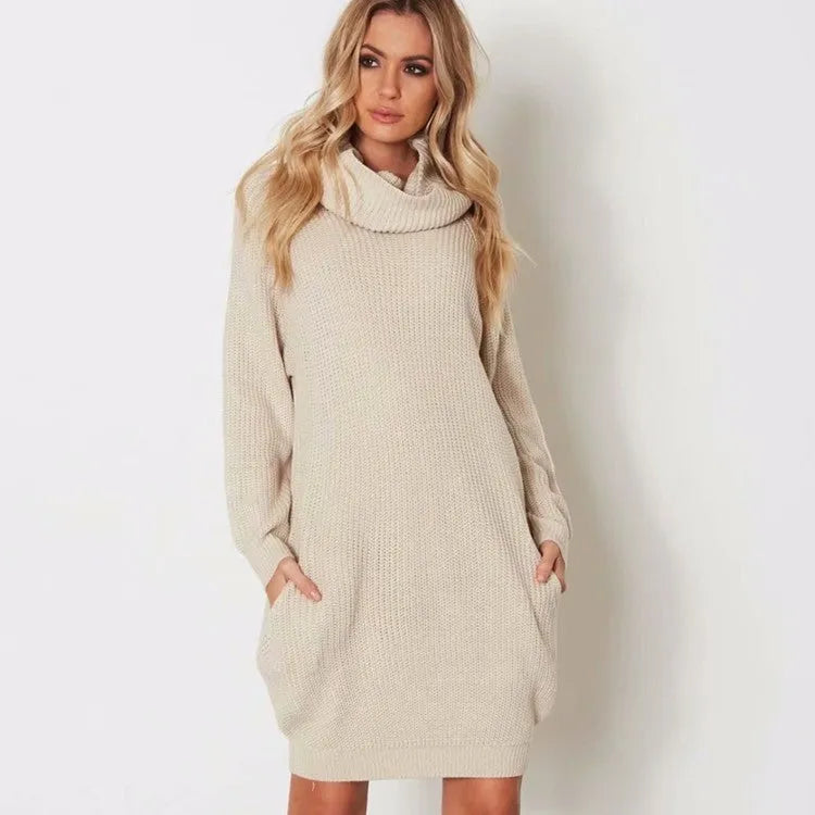Women's apricot V-neck pullover sweater with lapel, loose slim fit, and side pockets.