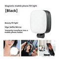 Black and white mobile phone magnetic fill light with three-colour temperature adjustment and variable phone holder