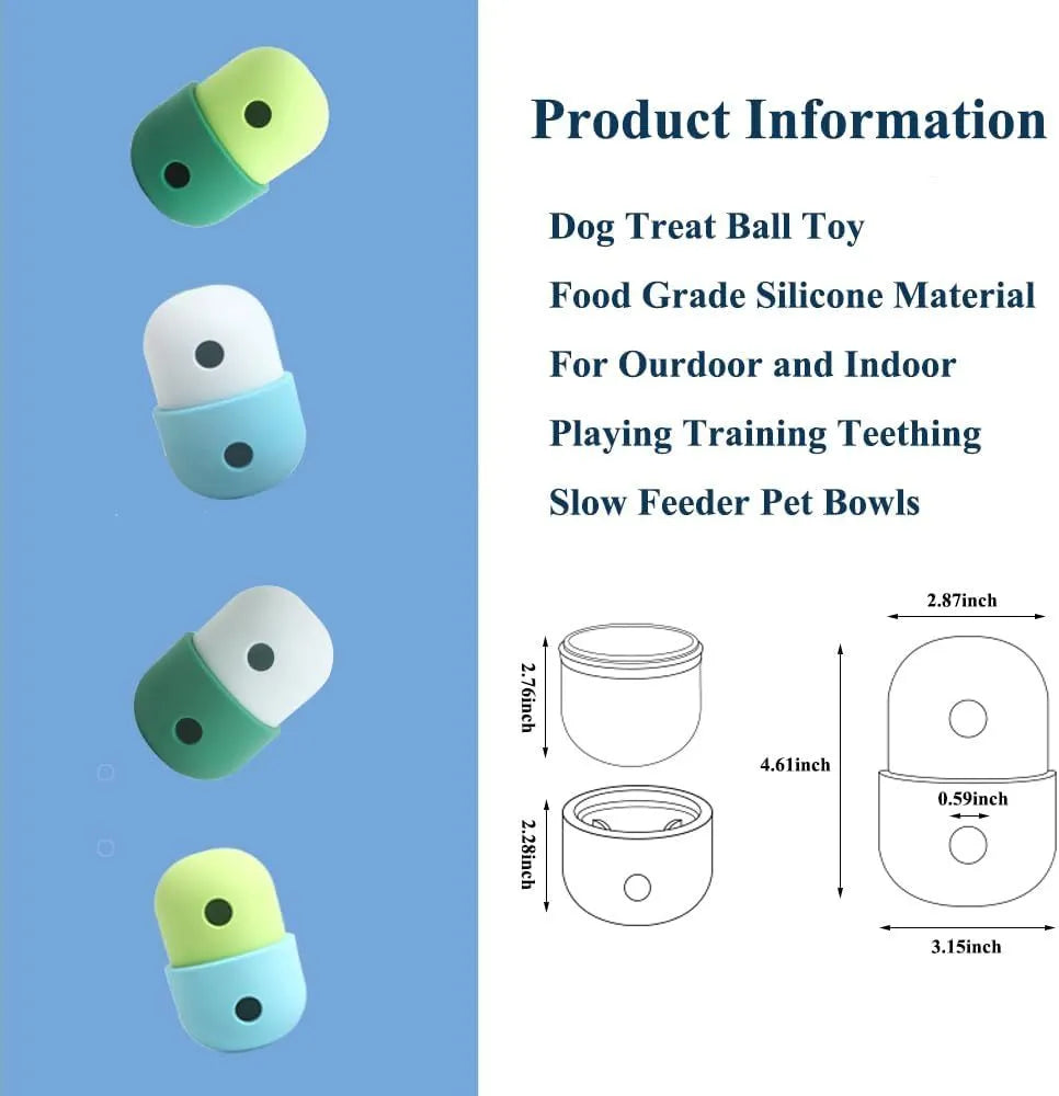 Silicone dog puzzle treat ball in white and blue colour for small medium dogs