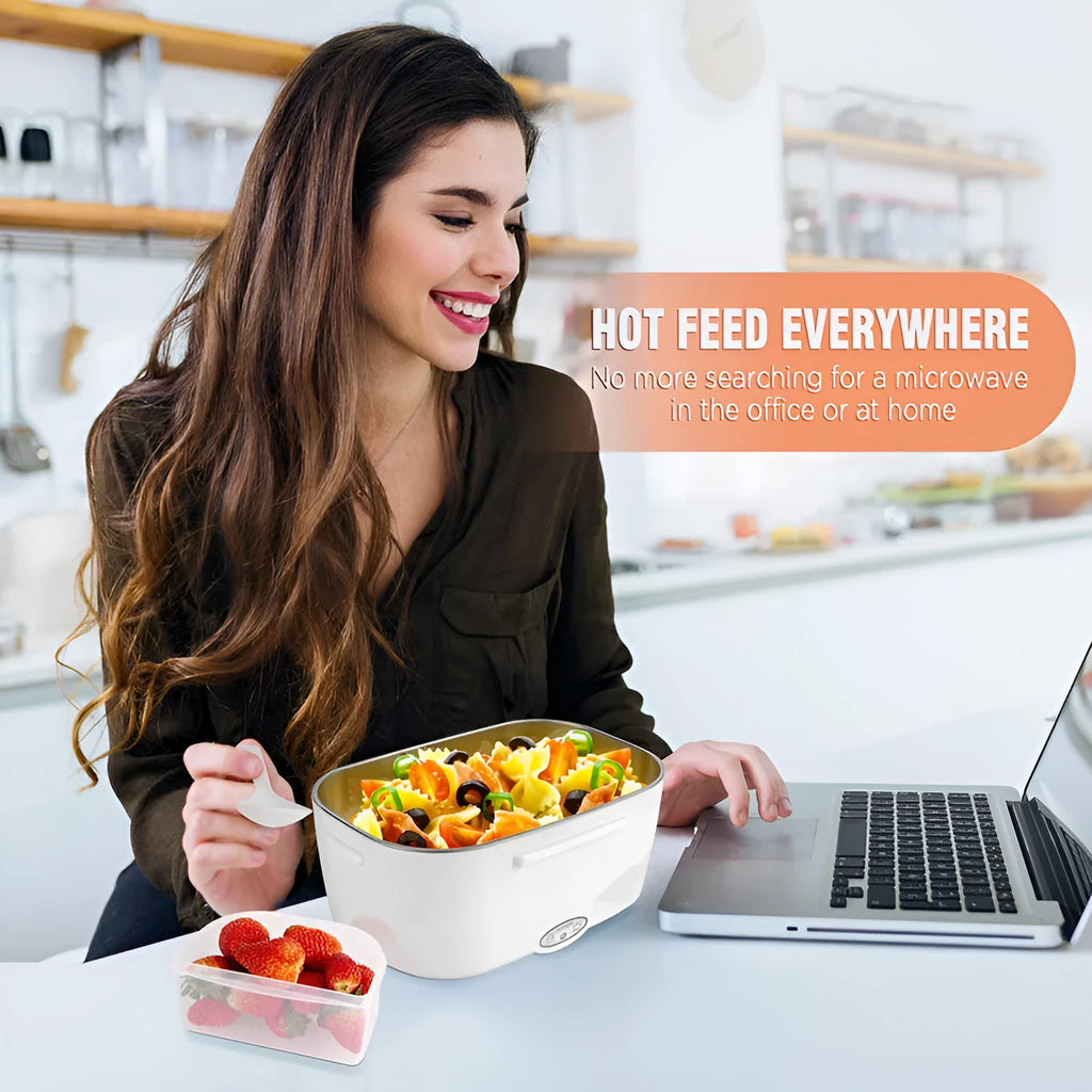 Grey dual-power electric lunch box with heating function for car and home use