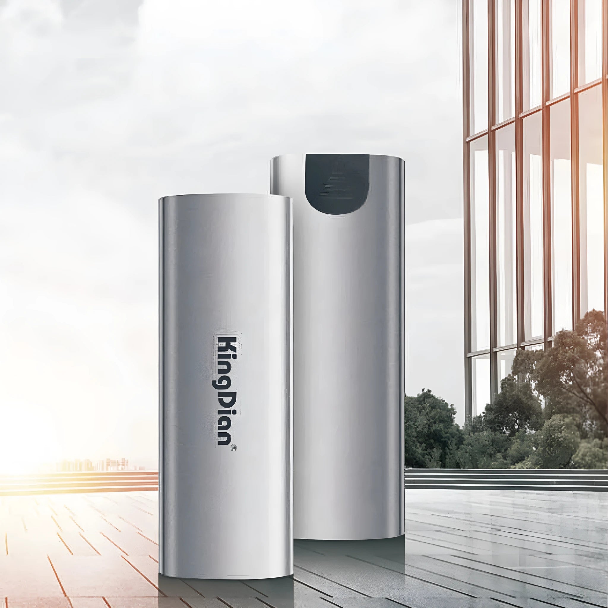 Grey mobile SSD external hard drive with direct USB 3.0 connection.