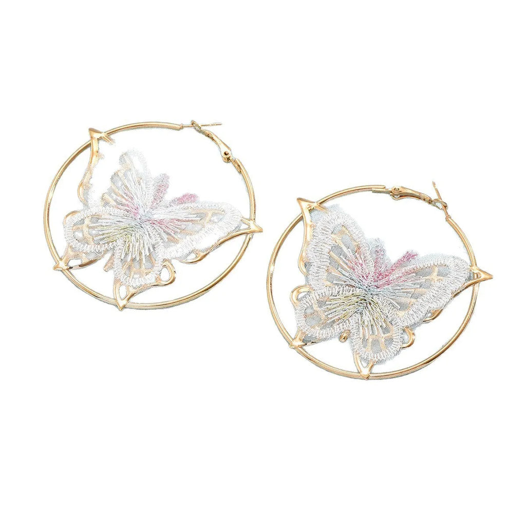 Gold butterfly clip-on earrings for women with geometric design and iron construction