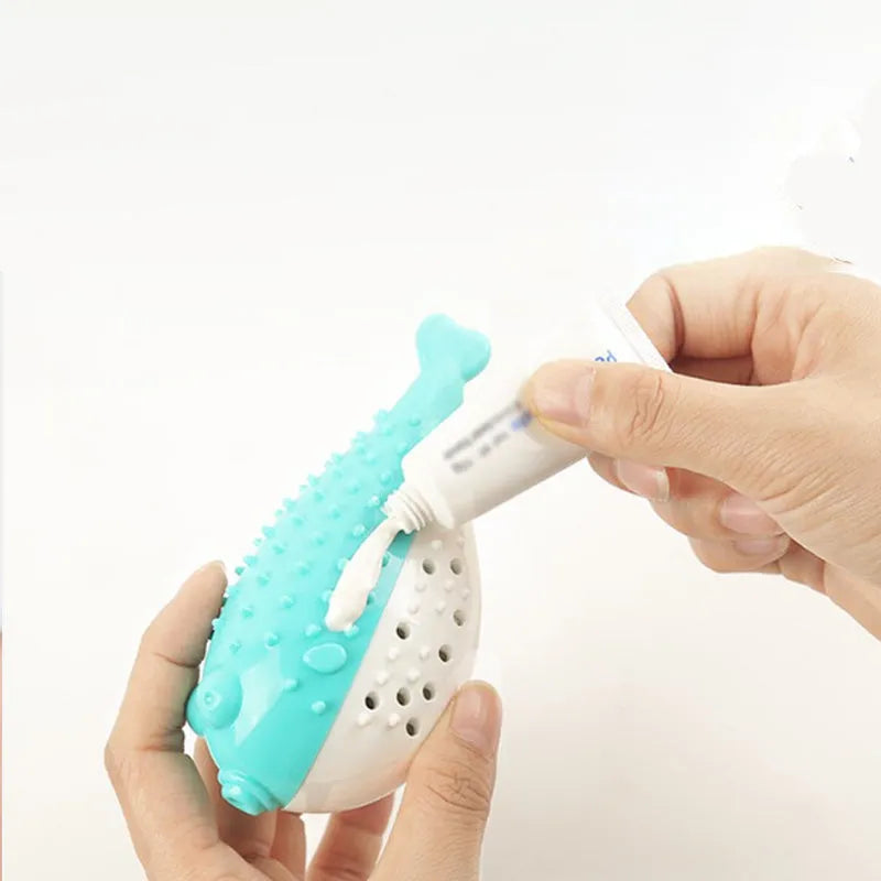 Mint Toys colourful silicone fish-shaped cat chew toy with integrated toothbrush on a white background.