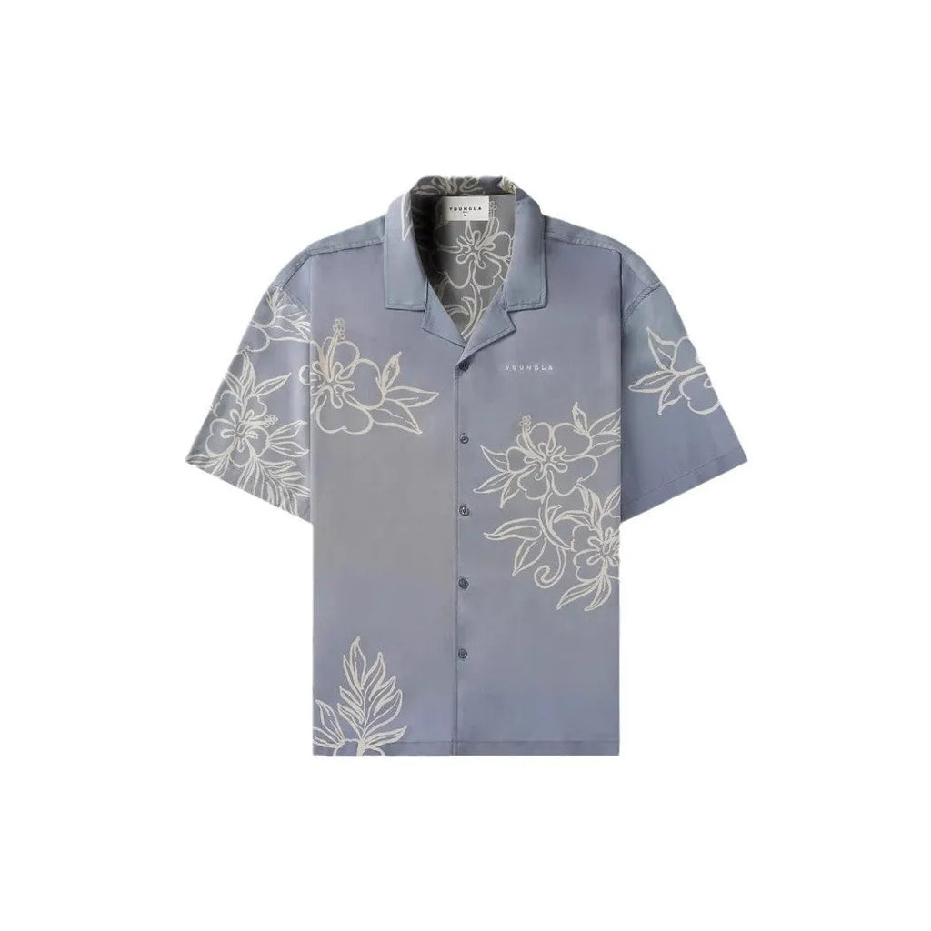 Men's loose fit short sleeve top with flower pattern printing in neutral colour options