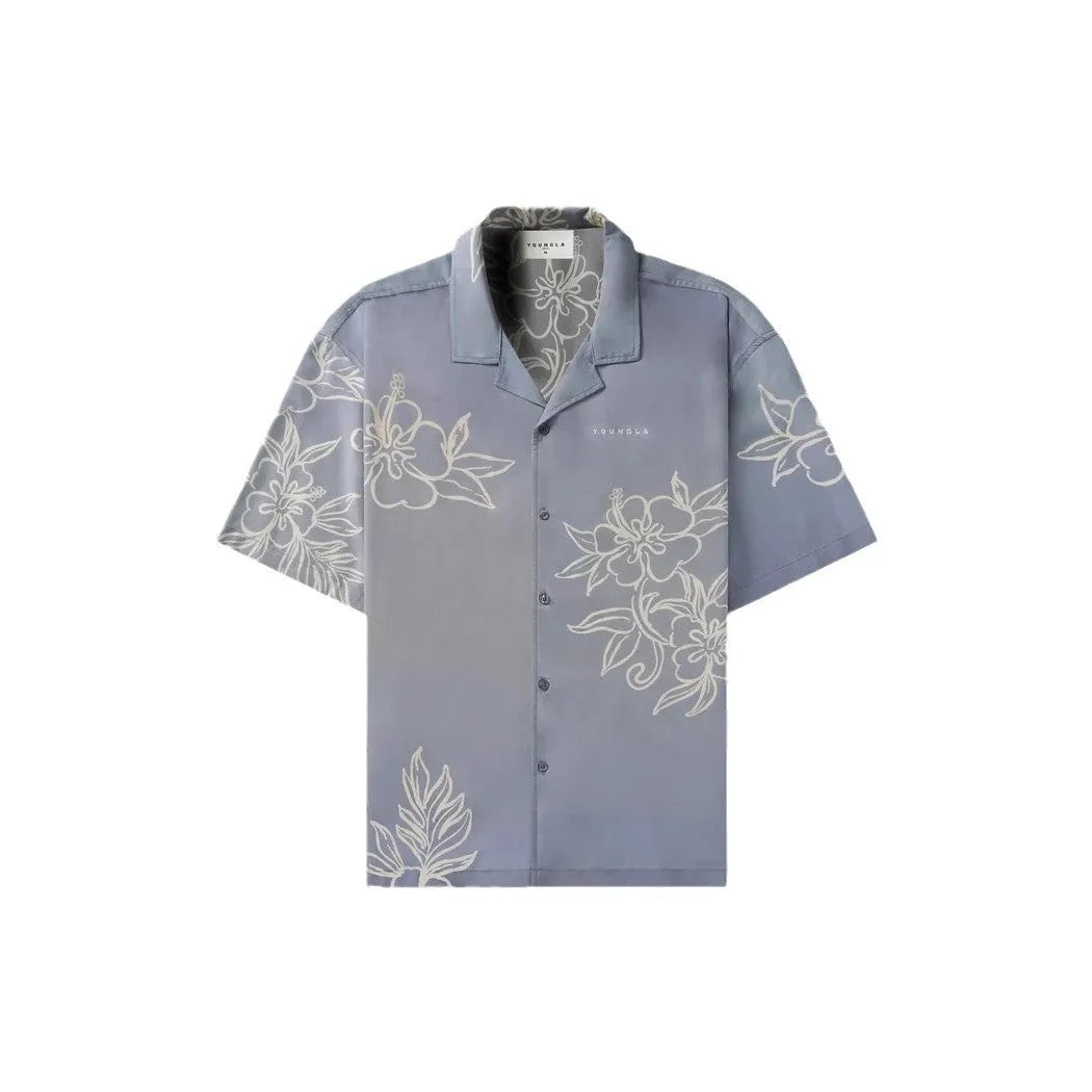 Men's loose fit short sleeve top with flower pattern printing in neutral colour options