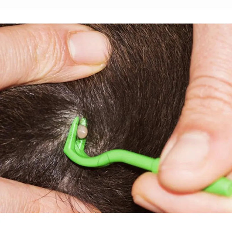Blue and green plastic pet tick removal hooks, set of 3 pieces.