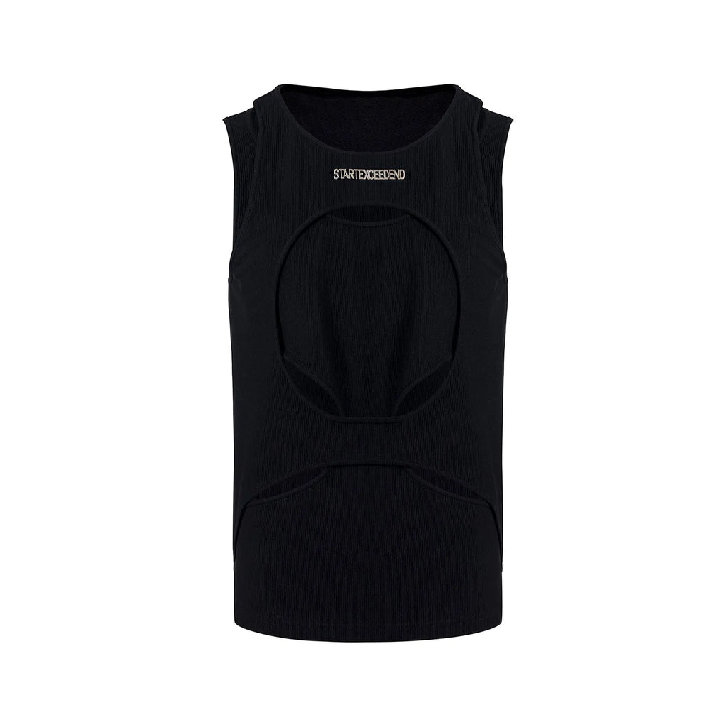 Men's black sleeveless waistcoat vest with hollow thread summer design