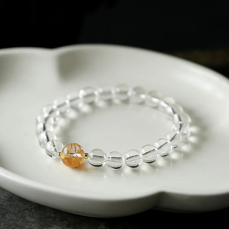 Geometric obsidian black agate white crystal bracelet with 10mm and 8mm beads for 14-16cm wrists