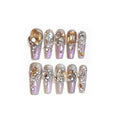 Luxury rhinestone false nail patches with phototherapy sealing layer in flash style
