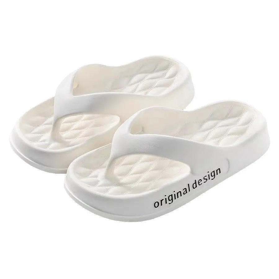 Men's lightweight EVA flip flops in various colours on a beach background