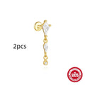 S925 sterling silver geometric kite-shaped earring with rhinestones and a dangling chain tassel.