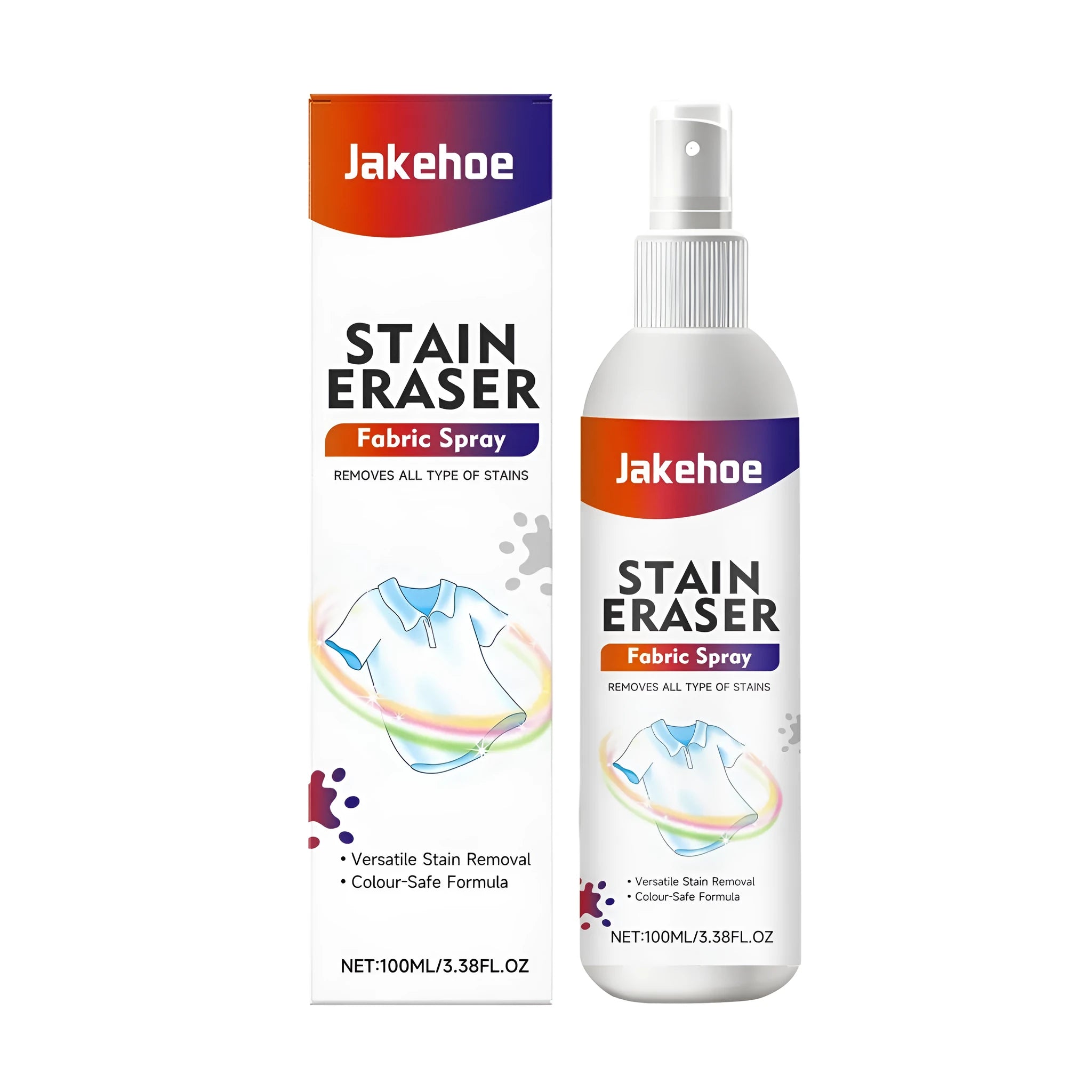Stain Eraser Fabric Spray 100ml bottle with spray nozzle on a white background