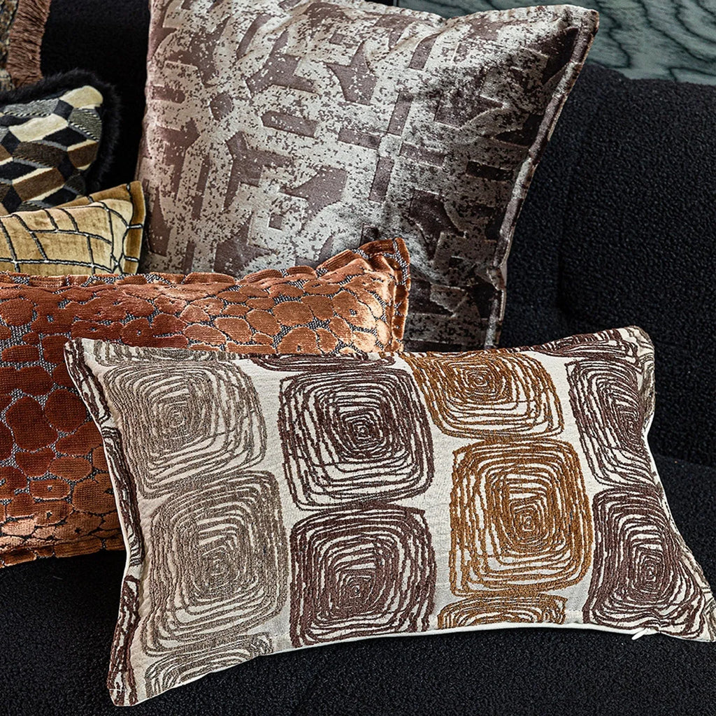 50x50cm square cushion cover with cream and coffee abstract coil pattern