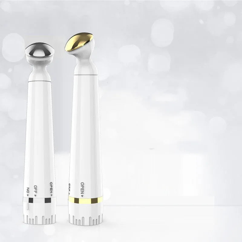 Portable USB rechargeable beauty instrument with white casing and metal light head for neck wrinkle removal