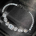 Women's geometric bracelet with silver and white gold plating featuring zircon stones