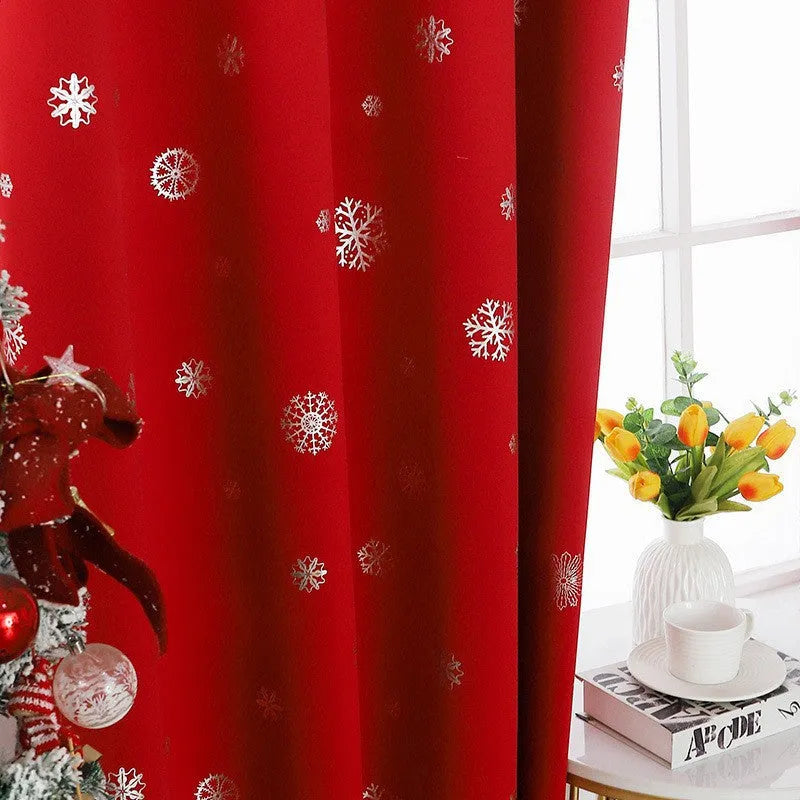 Red polyester shade cloth curtain with lace loop attachment in modern simplicity style