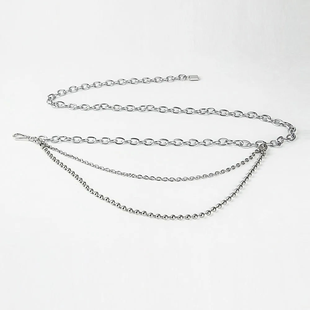 Multilayer alloy waist chain in golden and silver colours with electroplated finish, 70-100 cm adjustable