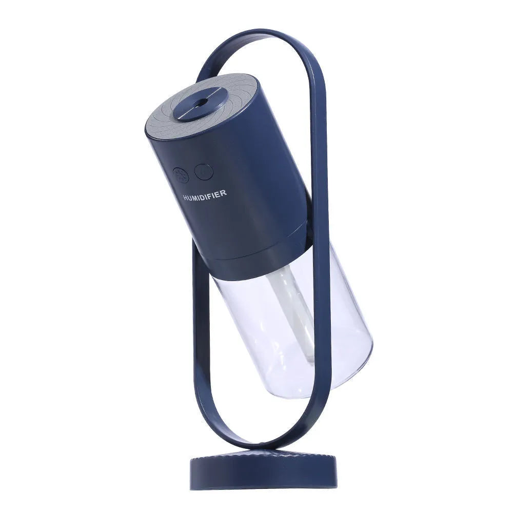 200ml portable USB humidifier with colourful light showing pink, dark blue, sky blue, and white colour options