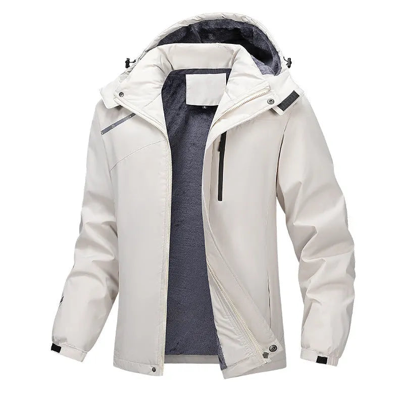 Men's plus size waterproof hooded coat in polyester, available in four colours and sizes L to 7XL