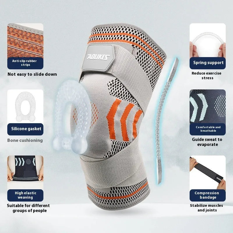 Nylon cycling knee support leg guard set for outdoor exercise, black and gray, size M L XL