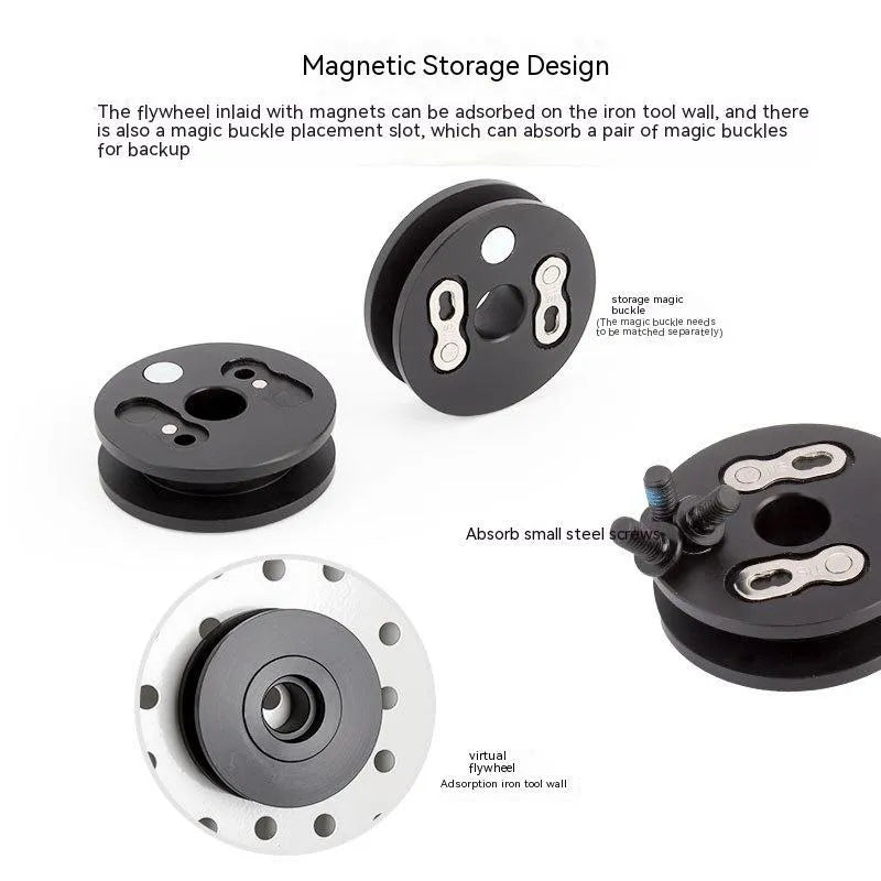 Aluminium bicycle chain holder and tensiometer tool in three versions: barrel shaft, basic, and quick release.