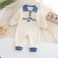 Cotton long-sleeved jumpsuit for babies, blue and milky white, suitable for heights 59cm to 90cm