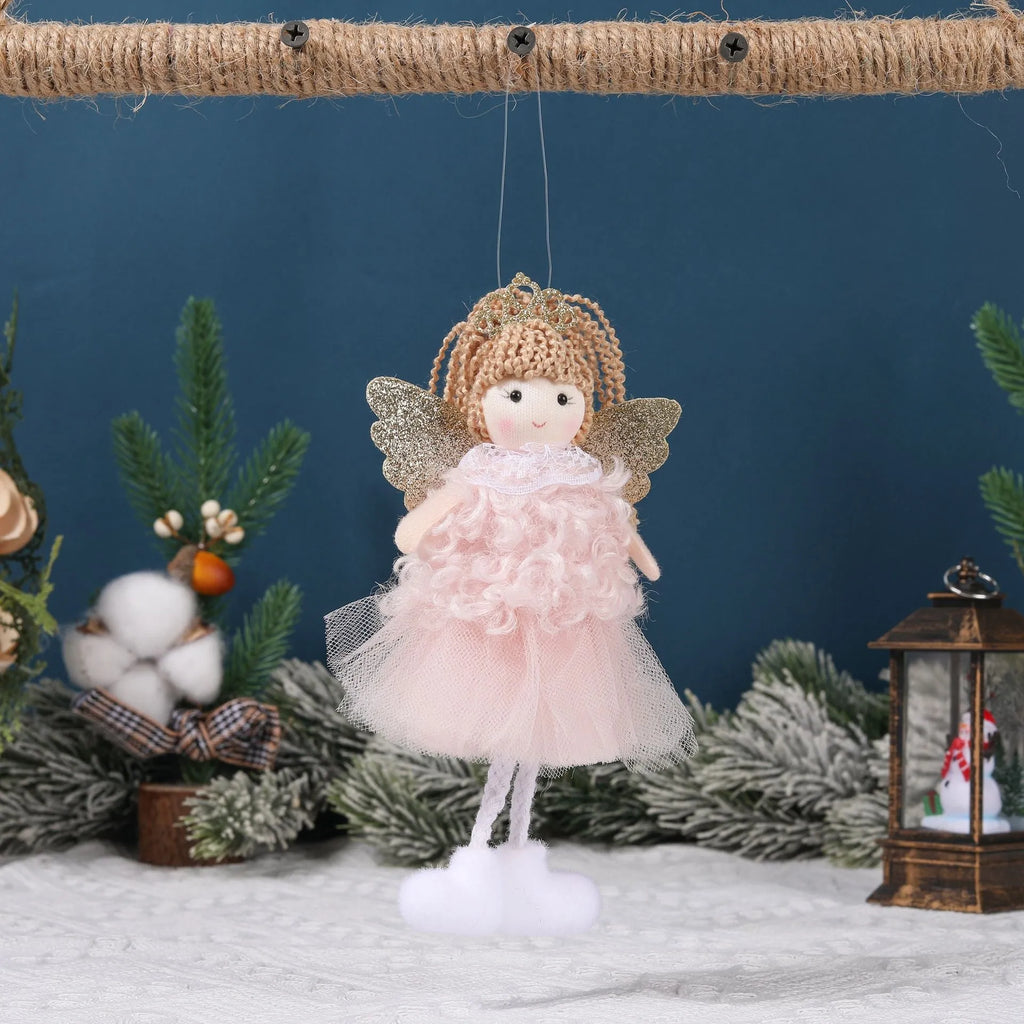 Christmas angel fabric pendant for girls' high ponytails in white, pink and khaki colours
