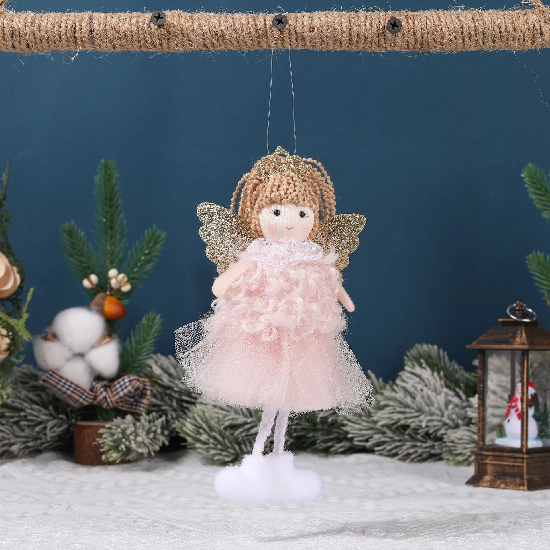 Christmas angel fabric pendant for girls' high ponytails in white, pink and khaki colours