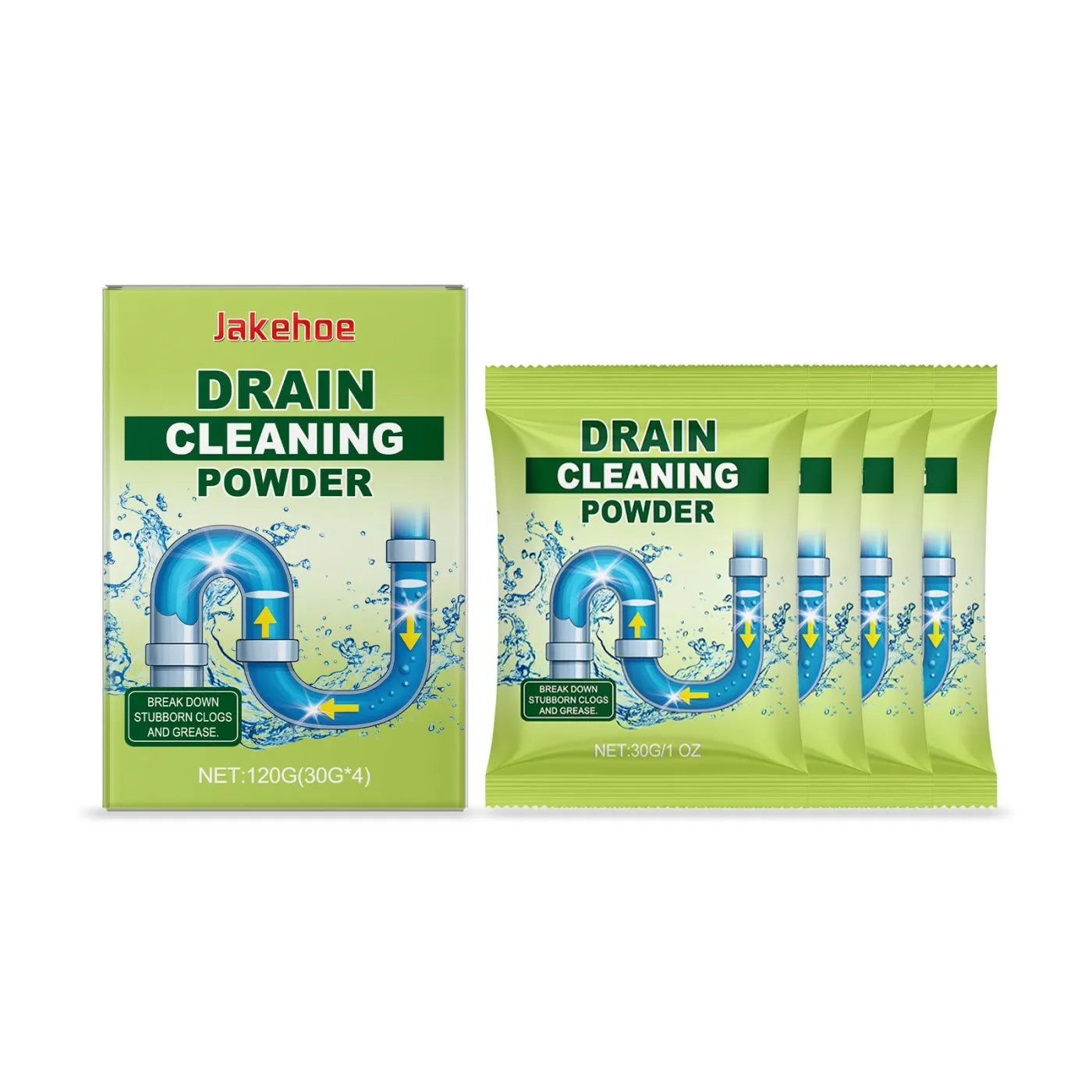 A single 120g packet of white drain unblocking powder for sinks and toilets