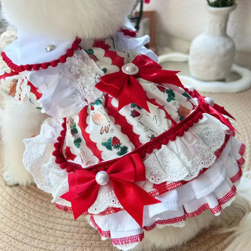 Princess-style rabbit skirt for a small dog, made of blue polyester fabric.