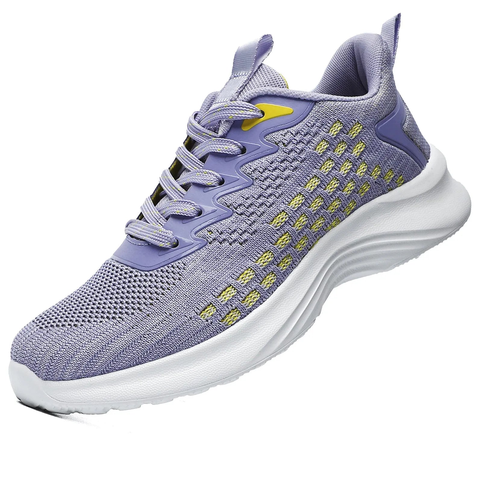 Women's lavender purple Flyknit running shoes with striped pattern and mesh lining