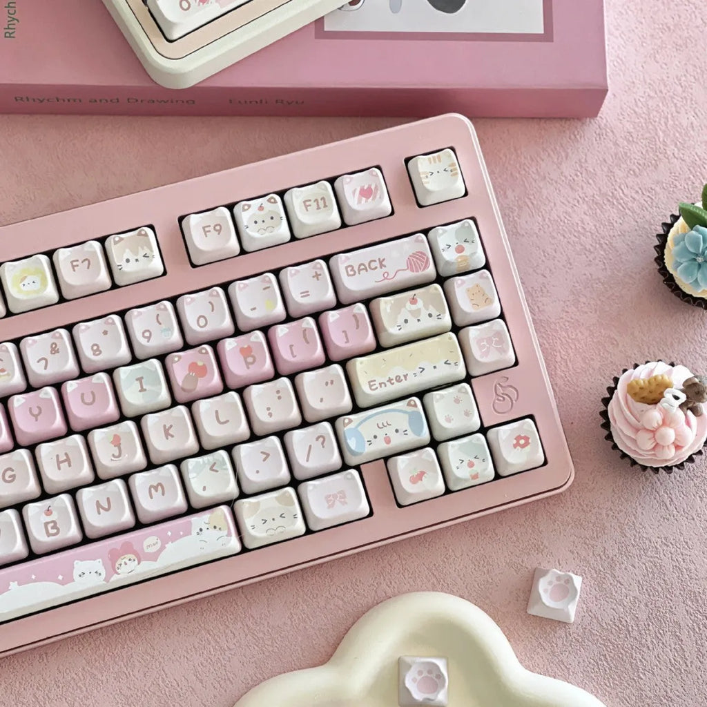 Full set of 141 five-sided sublimation custom keycaps for mechanical keyboards on a white background.