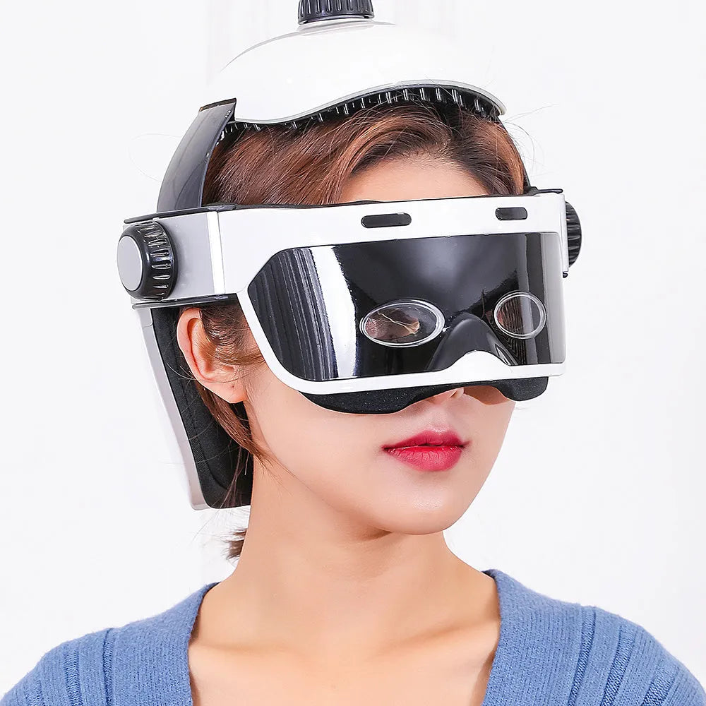Electric eye massager in white and black with LCD remote controller and USB charging cable