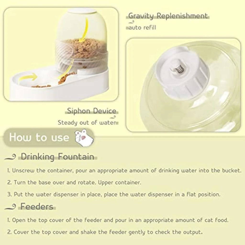 White automatic cat feeder and water dispenser set with wavy design, each bowl 33.5 cm long.