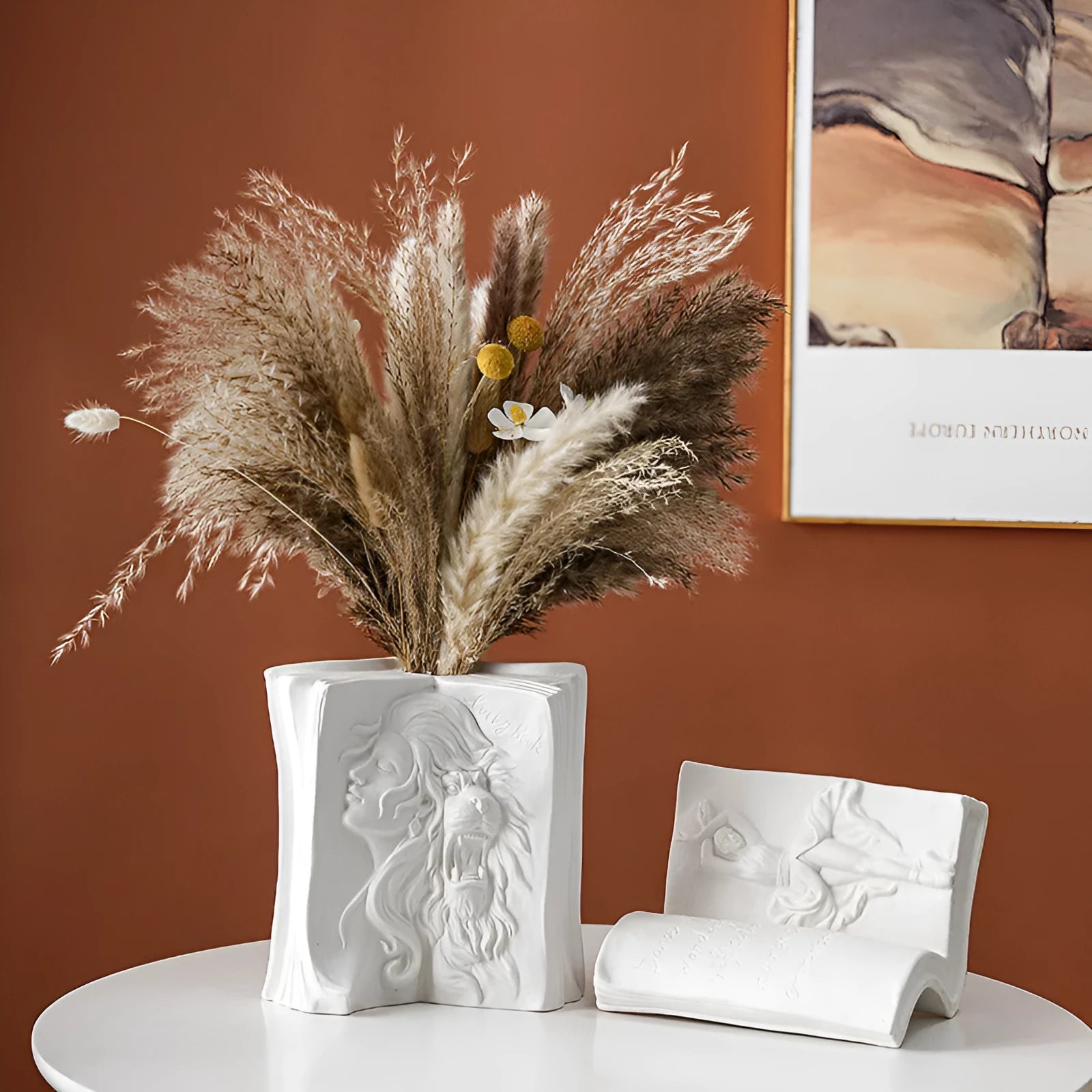 Glazed ceramic book stand in a modern style, shown in one of four colour options for desktop decoration.